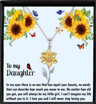 FABUNORA Stunning Gift Idea For Daughter - Pure Silver Sunflower Necklace Gift Set Silver Cubic Zirconia Sterling Silver Locket Set