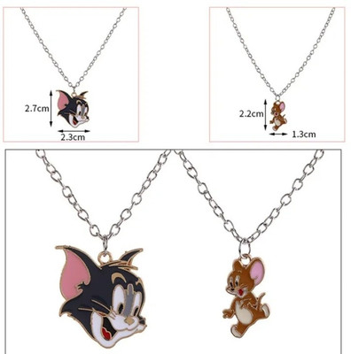 Whitechimes Romantic Couple Tom & Jerry Dual Pendant Locket Necklace With Clavicle Chain Silver Stainless Steel Pendant Set