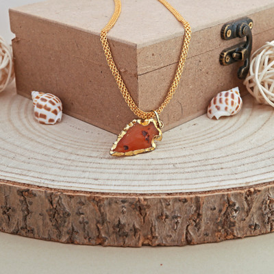 EXCEL Red Carnelian Raw Arrowhead Gemstone Pendant(Without Chain) Gold-plated Crystal Pendant