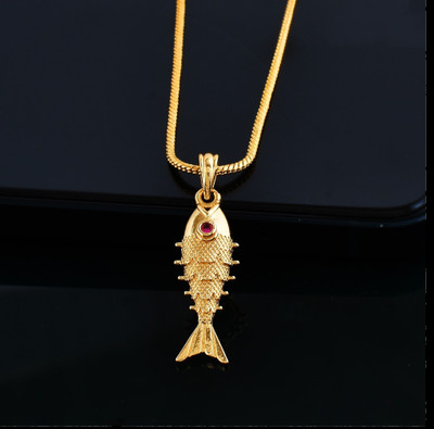 PYR JEWELS fish locket chain::fish locket for men ::god locket::god locket chain Gold-plated Brass Pendant Set