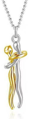 Whitechimes Couple Hugging Figure Statue Love Durable His-and-hers Necklace for Gift Silver Metal Pendant