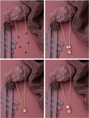 Divastri new stylish Princess Necklace for girls and women(pack of 4) Gold-plated Pearl Brass Pendant