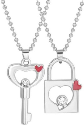 house of common Valentine's Day Special Metal Stainless Steel Heart Design Lock Silver Metal Pendant Set