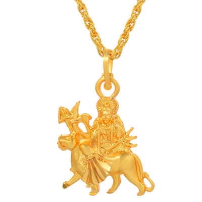 morir Gold Plated Durga Maa sitting on Lion in Blessing Mudra Sherawali Ma Pendant Gold-plated Brass Pendant