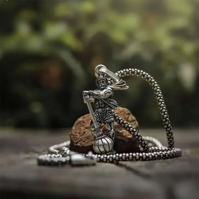 Rolss Unisex Stainless Steel Hindu God Lord Hanuman Silver Alloy Pendant Set