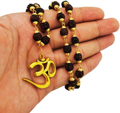 Haven gemsstone Shiv 5 Mukhi Rudraksha 5 Mukhi Rudraksha Mala, Boy's, Unisex, Unisex Gold-plated Beads Brass, Wood Locket Set