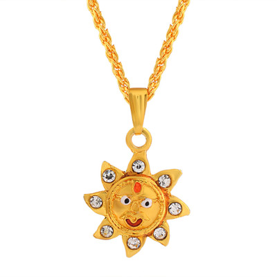 morir Gold Plated Chain With Diamond Sun/Surya Pendant Locket Necklace Gold-plated Cubic Zirconia Brass Pendant