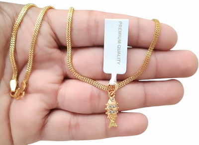 SAPNAPALACE FISH DIMOND MINI GOLD PENDANT WITH 2 LINE CHAIN Gold-plated Brass Pendant Set