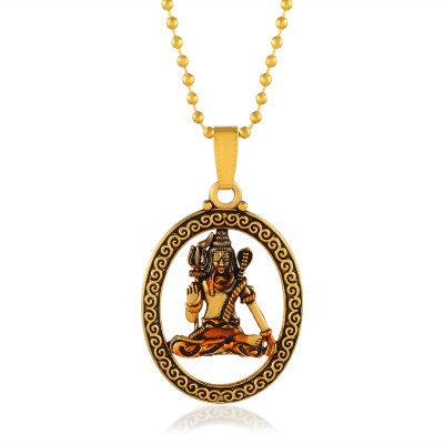 RN Gold Finish Lord Shiv Bholenath Mahadev Pendant Locket Necklace Chain Gold-plated Brass Pendant