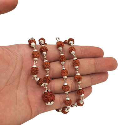 Nirvana Mukhi 32+1 Big Rudraksha Mala with Silver Cap for Unisex Gold-plated Beads Brass, Alloy Locket Set