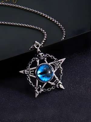 KURMASHOP Evil eye Pendant Stainless Steel Necklace with Box Chain Sterling Silver Stainless Steel Pendant Set