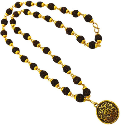 leahyallen Most Beautiful God Sri Shiv Trishul OM Dotted Locket Pendant With Mala Gold-plated Beads Brass, Wood Pendant