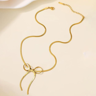 seoul choice Seoul Choice Gold Bow Tie Choker Necklace for Women Anti Tarnish Stainless Steel Gold-plated Stainless Steel Pendant