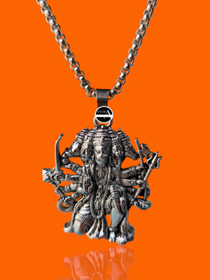 ANVIKA Oxidized Silver Plated Panchmukhi Hanuman Ji Spiritual Pendant Chain For Men Sterling Silver Stainless Steel Pendant Set