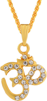 morir Gold Plated Brass CZ Studded Om/Ohm Pendant Necklace Jewelry for Men Women Gold-plated Cubic Zirconia Brass Pendant