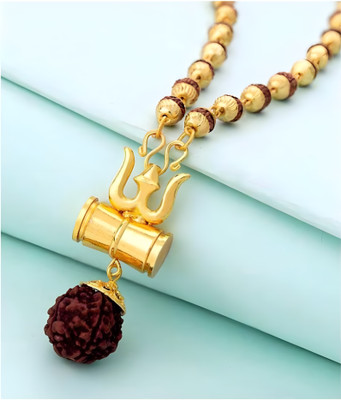 TBP Rudraksh Mala with Trishul Damru Locket with Trishul Kavach Shiv Shakti Mala Gold-plated Alloy Pendant Set