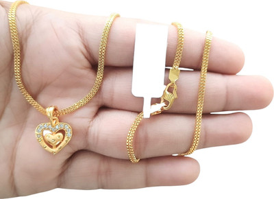 privyani HEART DIMONDS PENDANT WITH 2 LINE CHAIN 24INCH Gold-plated Brass Pendant Set