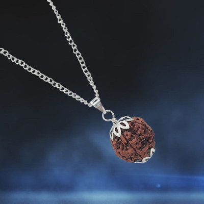 PLUYBaba Samagri Four Mukhi Rudraksha Certified/Original Nepali 4 Mukhi Certificate Silver Beads Brass, Wood Pendant Set