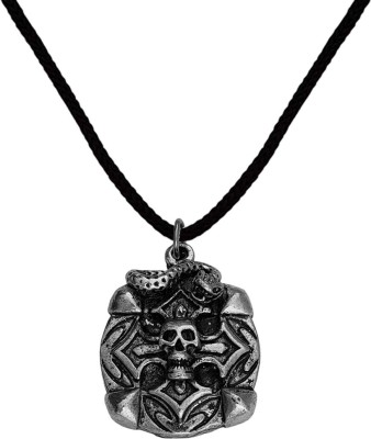 M Men Style Biker Jewellery Viking Skull Head On Snake Pendant Chain Rhodium Stainless Steel, Cotton Dori Pendant