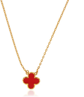 Jina Cross Pendant Necklace with Red Enamel Gold-plated Cubic Zirconia Silver Pendant Set