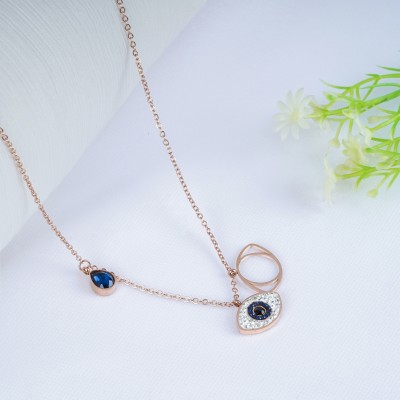 BOGHRA SALES xcellent Finish Micro Rose Gold-Plated Evil Eye Pendant Chain For Girls,Women Gold-plated Crystal, Zircon Alloy, Crystal, Stainless Steel Pendant Set
