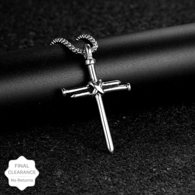 Lyzoo Christian Jesus Cross Nail Pendant for Men/Boy Stylish Biker Cross Locket Silver Stainless Steel Pendant