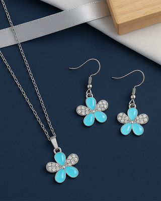 RANEM Metal Silver Blue Jewellery Set(Pack of 1)
