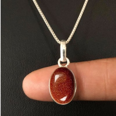 Gemzonite Sunstone/Sunsitara Certified Precious Stone Pendant For Men & Women Silver Brass