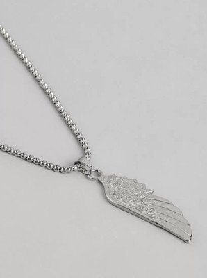 Harsh Enterprises Unisex Feather Shaped Tribal Pendants With Chain Silver Stainless Steel Locket