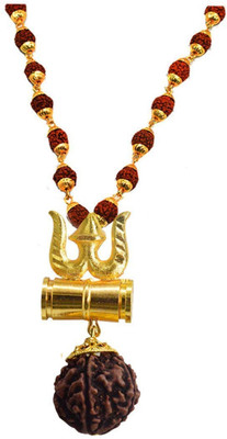 accessoo Lord Shiv Damru Locket With Panchmukhi Rudraksha Mala Brass Locket Set