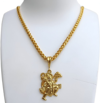 Jemeefly New Hanuman ji pandal Locket with Chain for mens and boys. Gold-plated Alloy Pendant Set