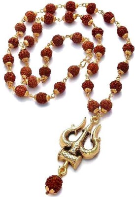 Rudra Panchmukhi Rudraksha Mala with trishul in Golden, Wood Pendant