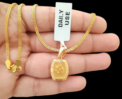 DIVS FASHION Om with rectangle shaped pendant with gold plated chain Gold-plated Brass Pendant