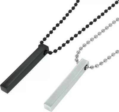 Men's Jewellery 3D Cuboid Vertical Bar/Stick Stainless Steel Locket Pendant  Necklace for Boys and Men