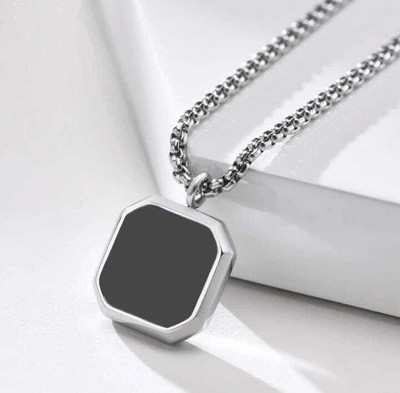syrma Square Pendant/Locket for Men and Women, Stylish Dailywear Locket for Girl & Boy Silver Agate Stainless Steel Pendant