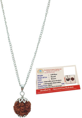 JangraBro Original 4 Mukhi Nepali Rudraksha Four Face Rudraksh Silver Beads Brass, Wood Locket Set