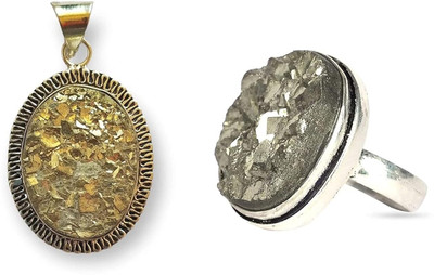DVISHA Pyrite Pendant and Adjustable Pyrite Ring Attract Wellness and Prosperity Crystal Stone