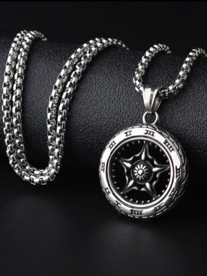 Devora Wheel tire pentagram biker pendent chain for mens & boys Alloy, Sterling Silver Pendant