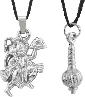 Armoise Lord Hanuman Gada Combo Rhodium Alloy Pendant