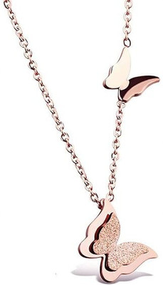 Lila Fashion Stylish Butterfly Charm Necklace Jewellery for Women and Girls Cubic Zirconia Stainless Steel Pendant Set