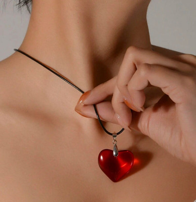 Astrootalk Love Heart Pendant Necklaces for Women Love Red Glass Pendant