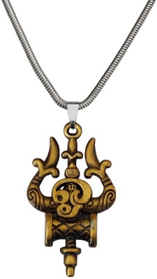 M Men Style Lord Shiv Trishul Damaru Tamil Om Snake Chain Rhodium Zinc, Metal Pendant