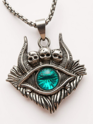 RAPPERSSHOP Skull Lucky Evil Eye Pendant Necklace Women Men Chain Gothic Jewelry Silver Cubic Zirconia Stainless Steel Pendant Set
