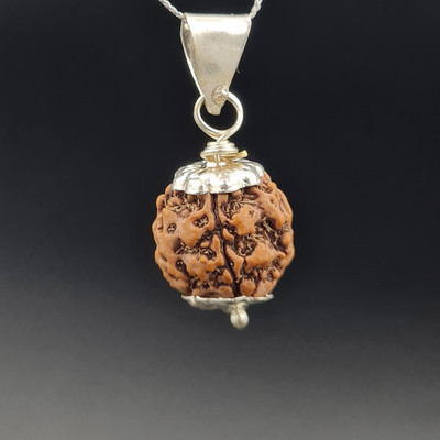 JangraBro 5 Mukhi Nepali Rudraksha Five Face Rudraksh With Original Quality Certificate Silver Beads Wood Locket Set