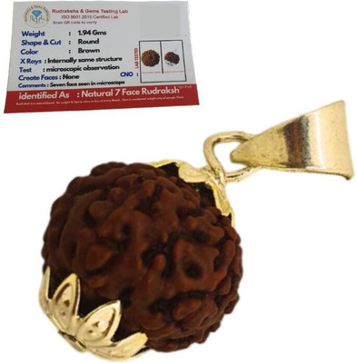 Fine Creation 7 Mukhi Rudraksha Original Natural Nepali A1 Beads Seven Face Rudraksha Gold-plated Wood Locket