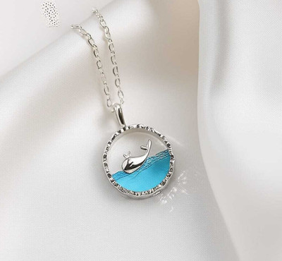 AARAV FASHION Trendy Crystal Blu Whale Beautiful Silver Plated Necklace Pendant Pendant Chains Sterling Silver Crystal Sterling Silver, Crystal Pendant Set