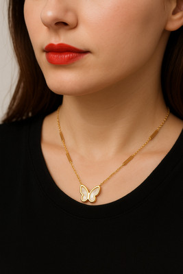 draky jewels Elegant Gold-Plated Butterfly Pendant Necklace for Women & Girls Gold-plated Stainless Steel Pendant