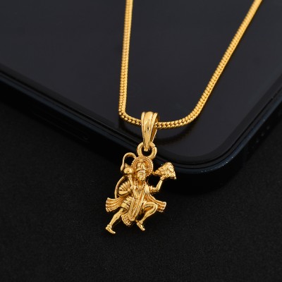PYR Fashion Hanuman Locket For Boys Men Women Girls with Gold Plated Brass Chain Gold-plated Brass Pendant Set