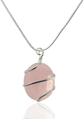 CRYSTU Natural Rose Quartz Oval Shape Pendant Locket with Metal Chain for Unisex Quartz, Agate Crystal Pendant