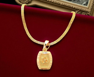 DHYANA ENTERPRISE OM gold pendant with chain Gold-plated Diamond Brass Pendant Set